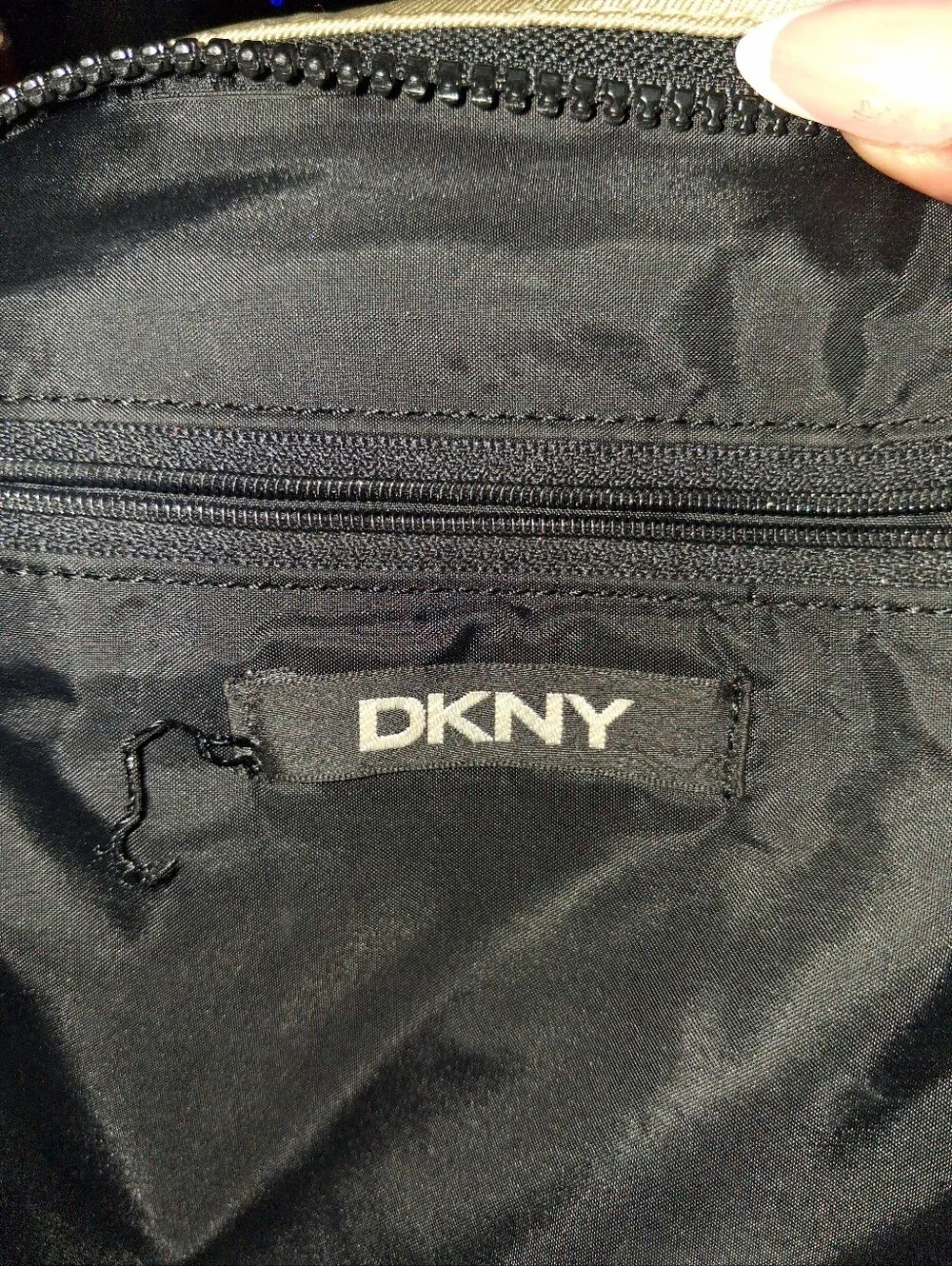 DKNY Beige Canvas Backpack with Black Trim